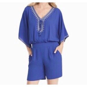 White House Black Market Boho Blue Embellished Romper Women's 8